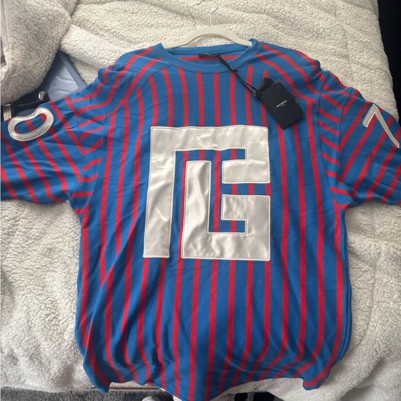 Balmain Blue and Red Striped Shirt